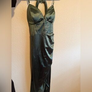 Macy's Strapless Satin Dress in Deep Green